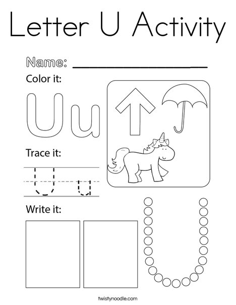 Letter u activity coloring page