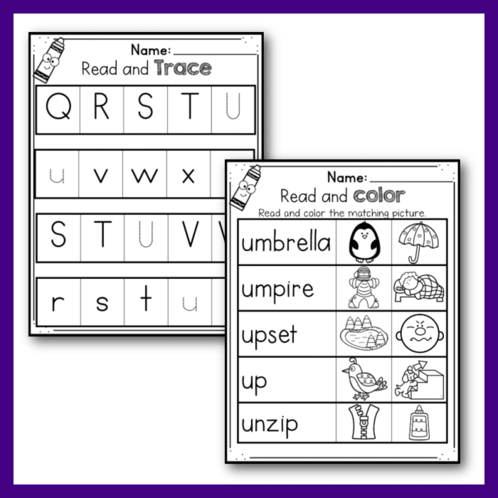 Free printable letter u worksheets tracing letter recognition alphabet sounds