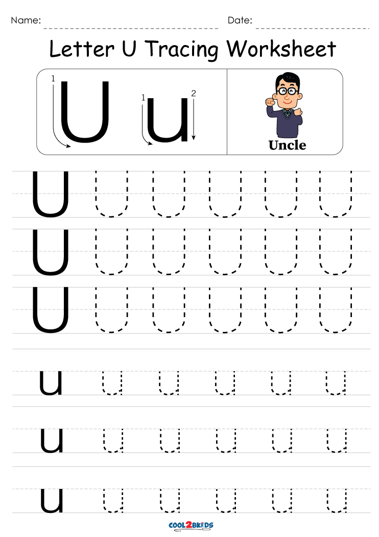 Free printable letter u tracing worksheets