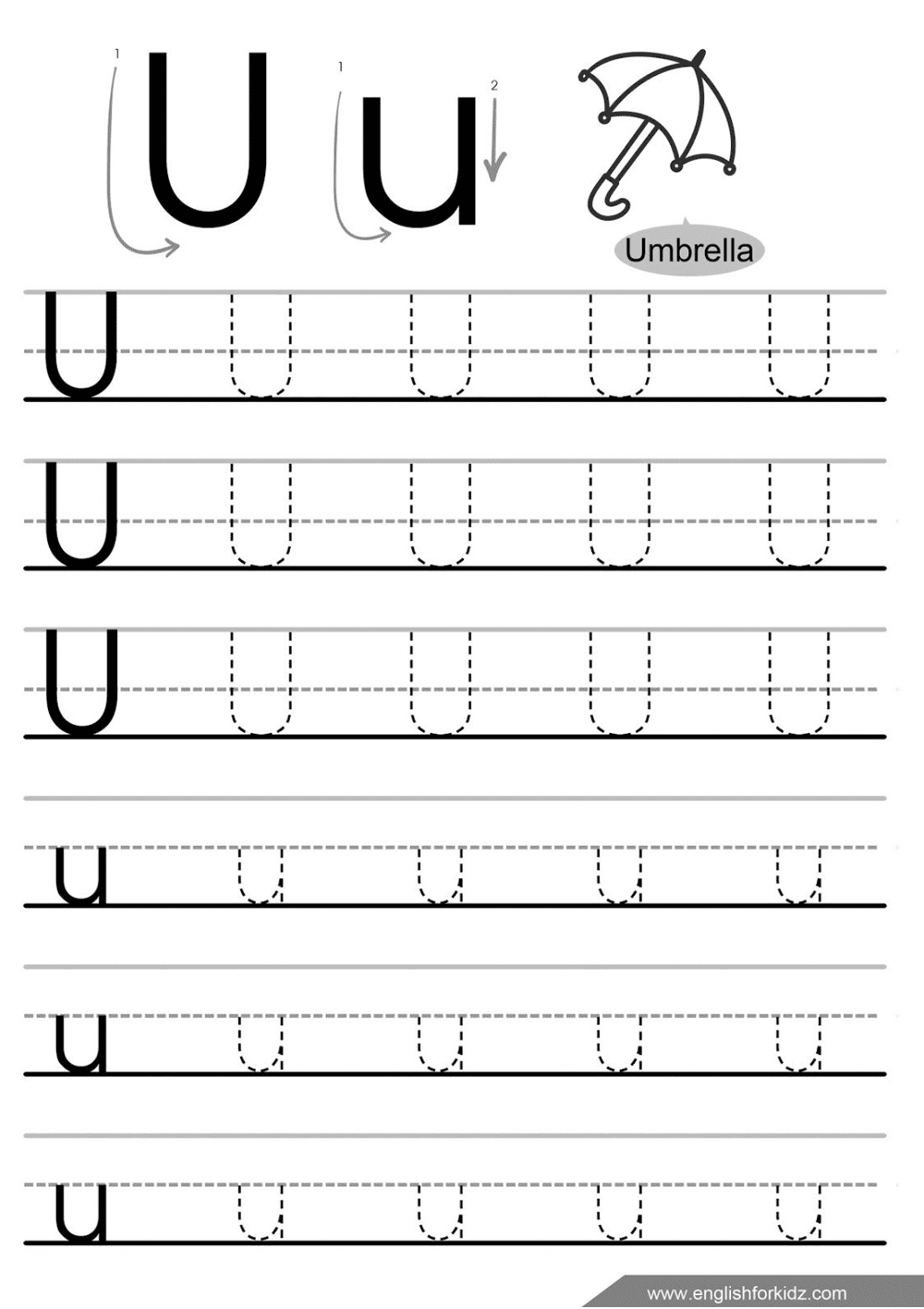 English for kids step by step letter u worksheets flash cards coloring pages