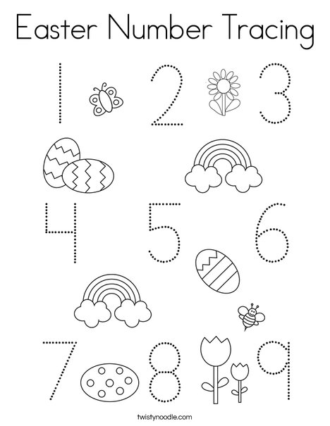 Easter number tracing coloring page