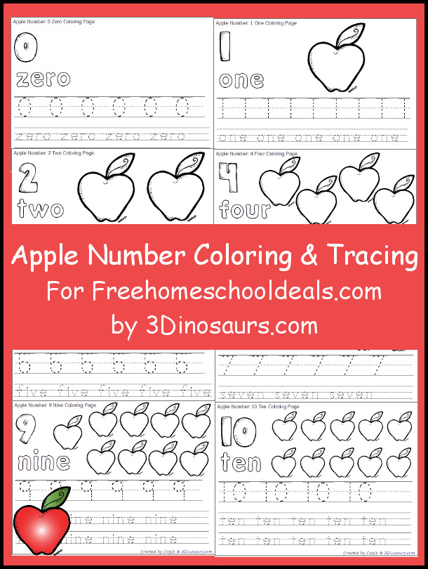 Free apple number color and trace set instant download