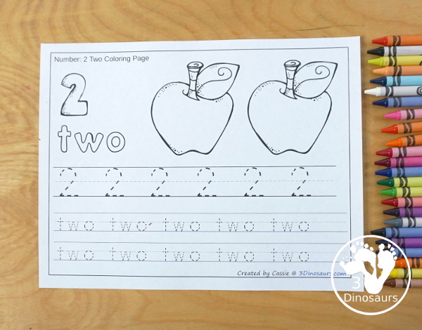 Free apple number color tracing printable dinosaurs