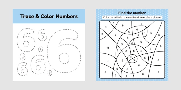 Premium vector coloring book number trace line write and color a six