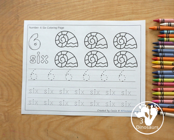 Free shell number color trace numbers to dinosaurs