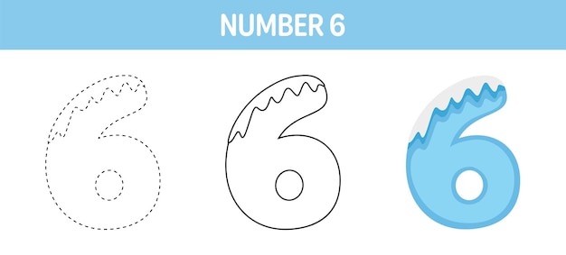 Premium vector number snow tracing and coloring worksheet for kids