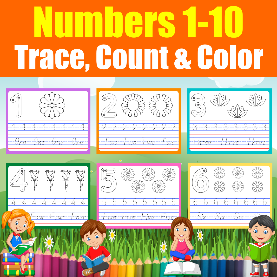 Flower numbers coloring pages