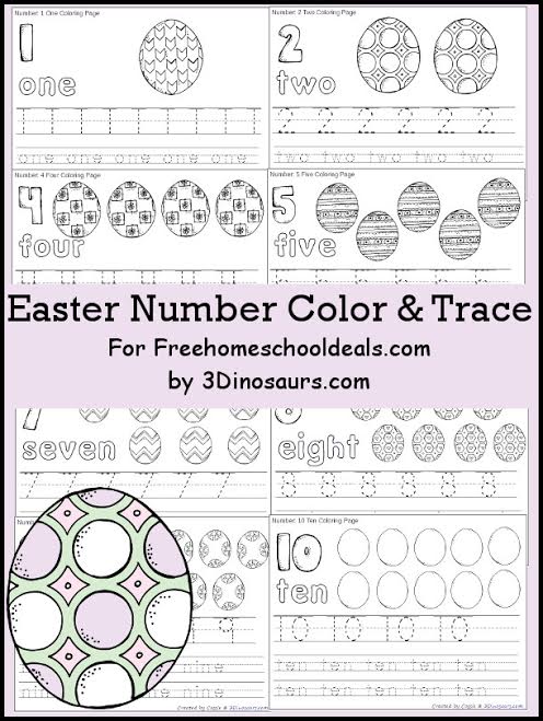 Free easter egg number color trace printables instant download