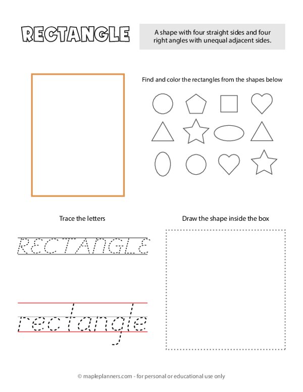 Rectangle shape tracing and coloring worksheet printable