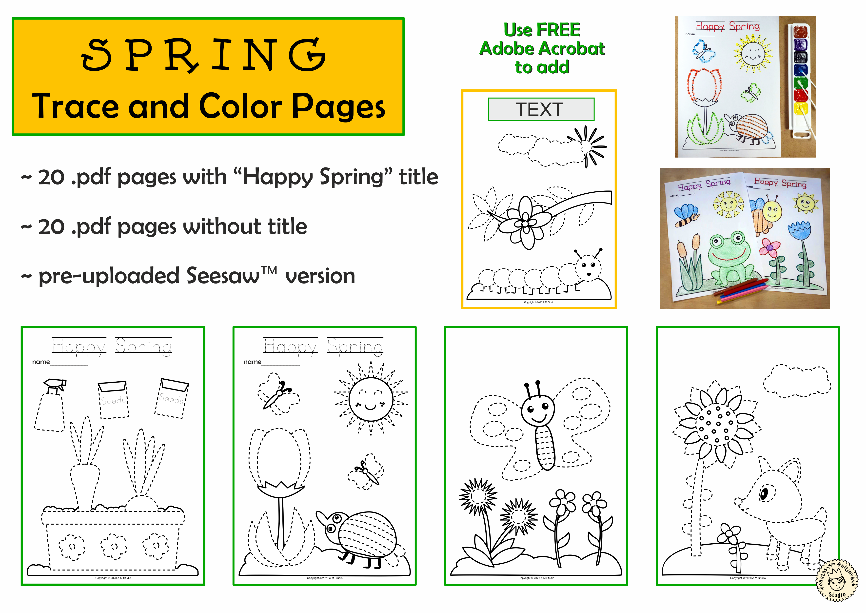 Spring trace and color activities teaching resources