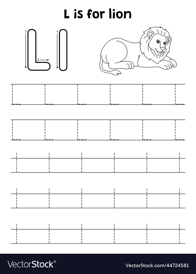 Lion animal tracing letter abc coloring page l vector image