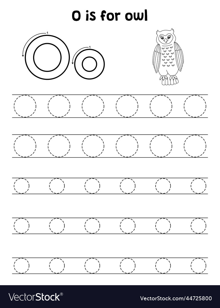 Owl animal tracing letter abc coloring page o vector image