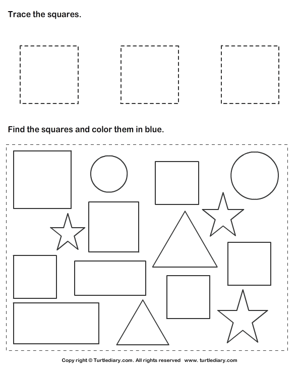 Trace squares and color them turtle diary worksheet