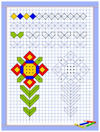 Educational page for kids printable worksheet on square paper for children learn to draw geometrical figures developing coloring and tracing skills school math textbook baby coloring book ù ùùø øªøµù ùù ù