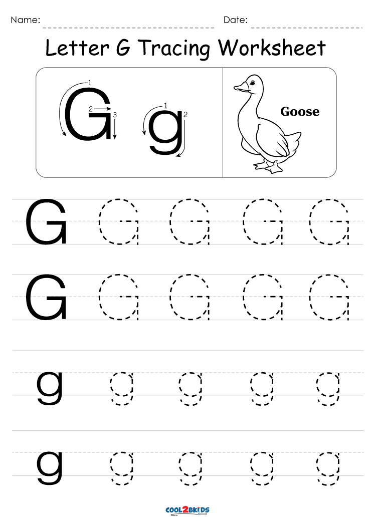 Free printable letter g tracing worksheets