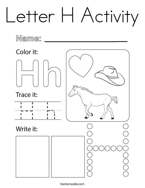 Letter h activity coloring page