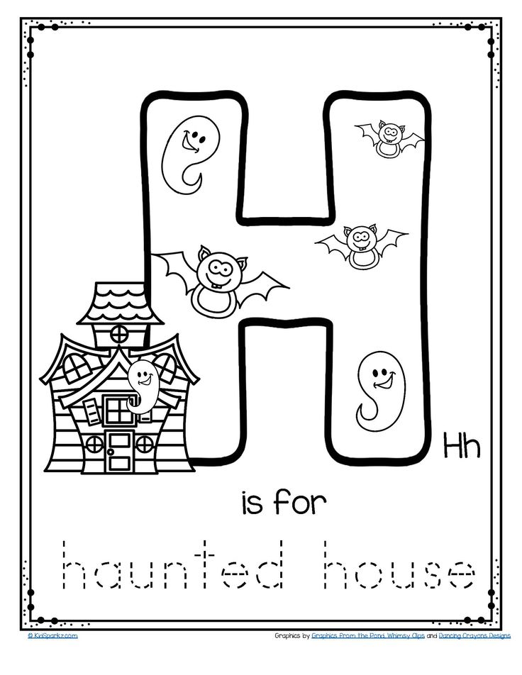 Halloween letter h is for haunted house trace and color alphabet printable free creative worksheets handwriting worksheets for kindergarten preschool letter crafts