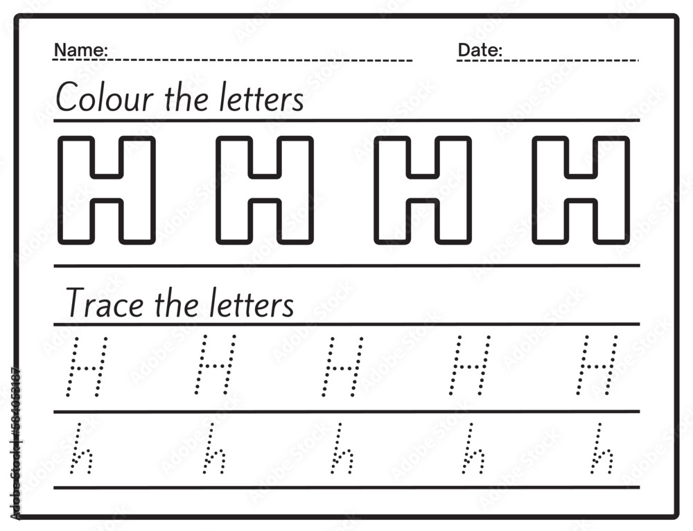 Letter tracing and coloring page for kids kids can practice and trace these letters in this way they can learn the alphabet letter h vector de