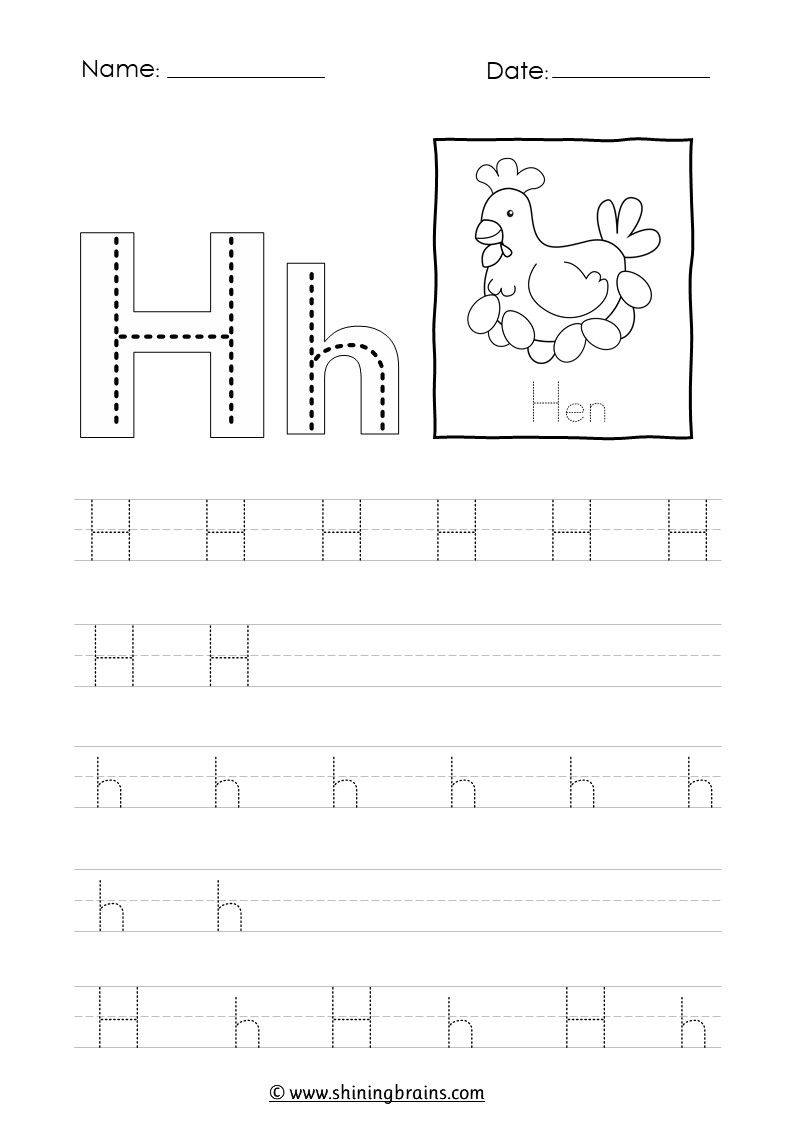 Tracing letter h h worksheet