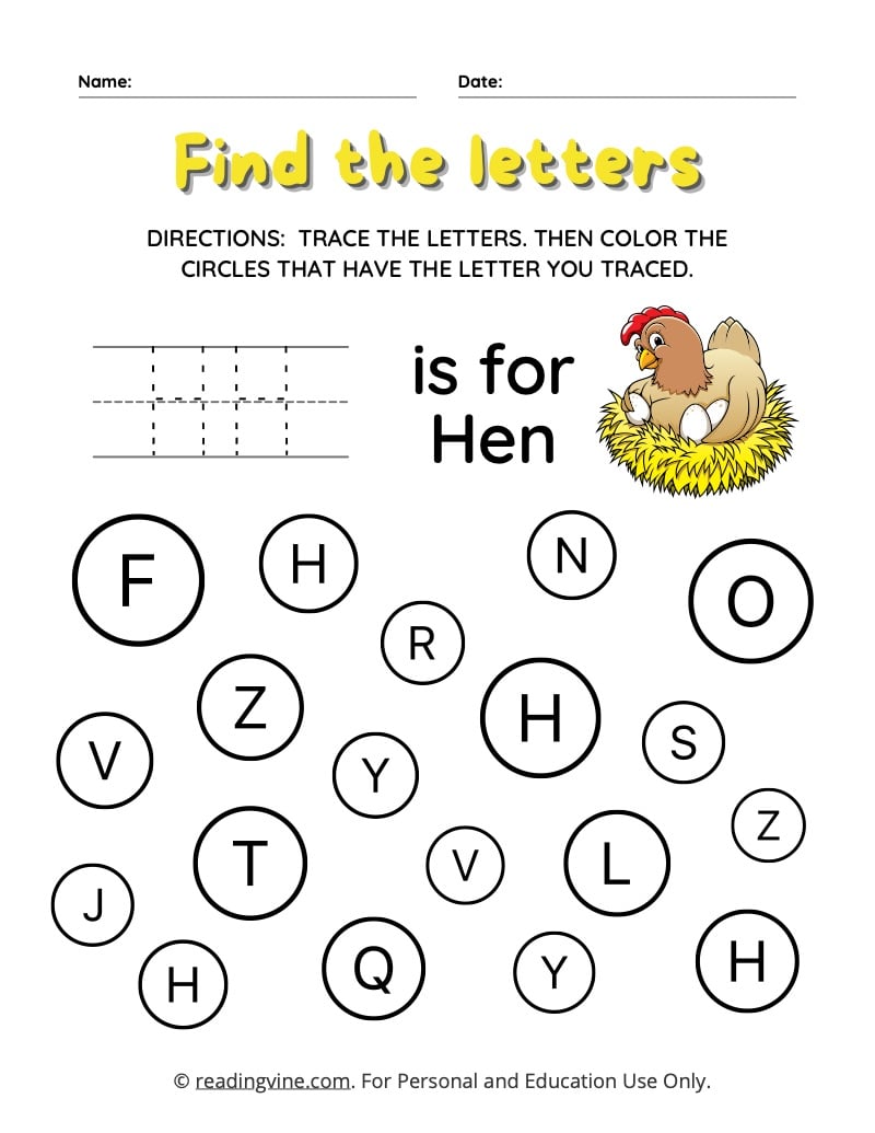 Find and color the uppercase letter h