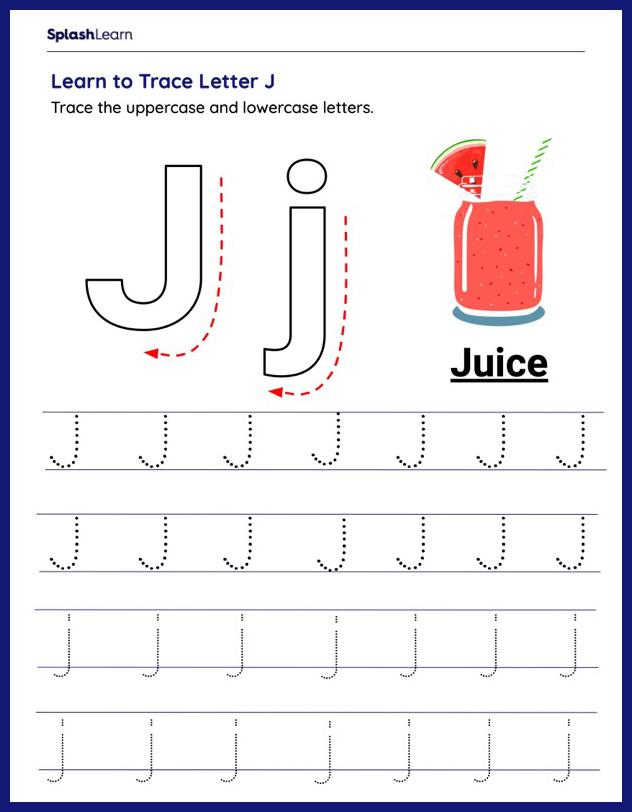 Letter j tracing worksheets for kids online