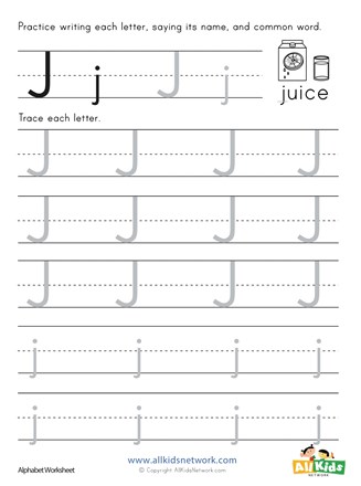 Letter j tracing worksheet all kids network