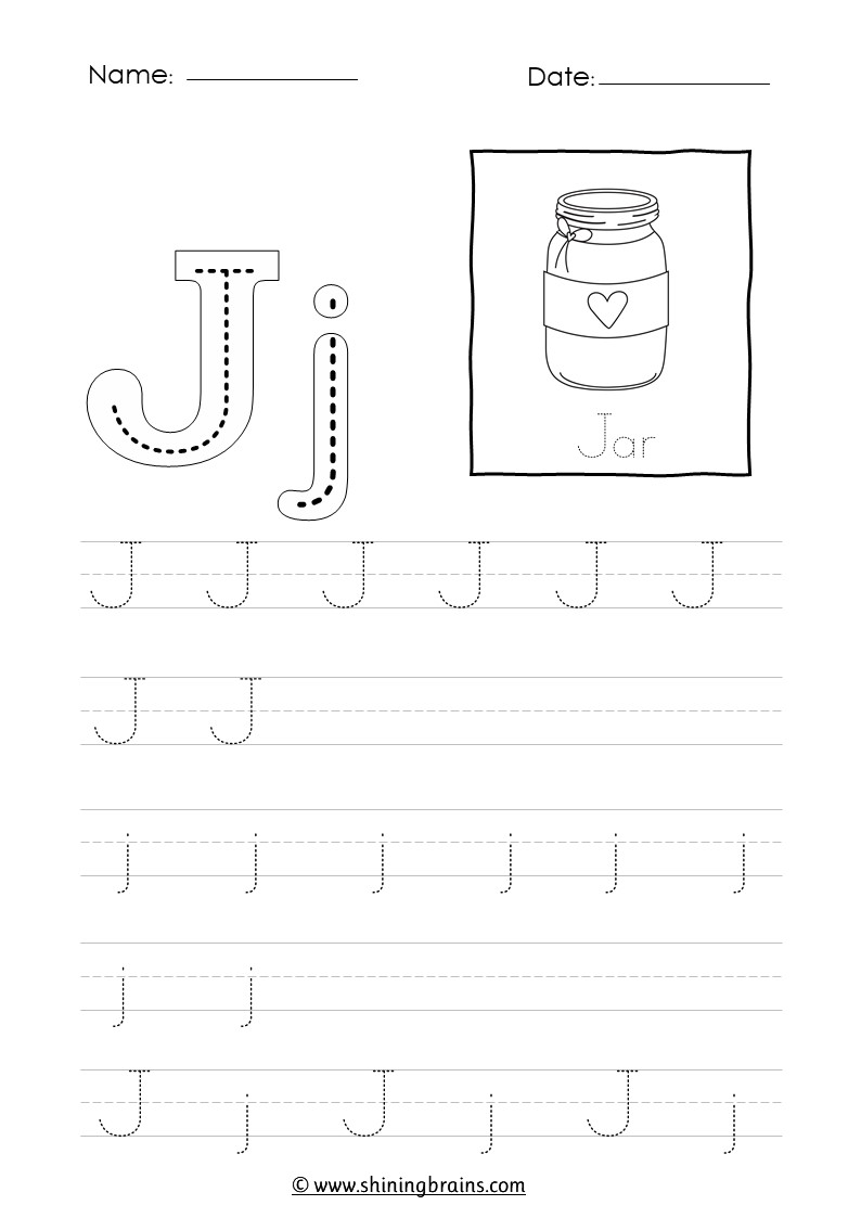 Tracing letter j j worksheet