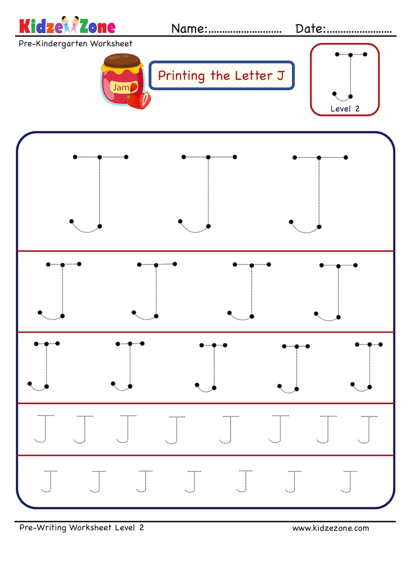 Letter j tracing worksheet