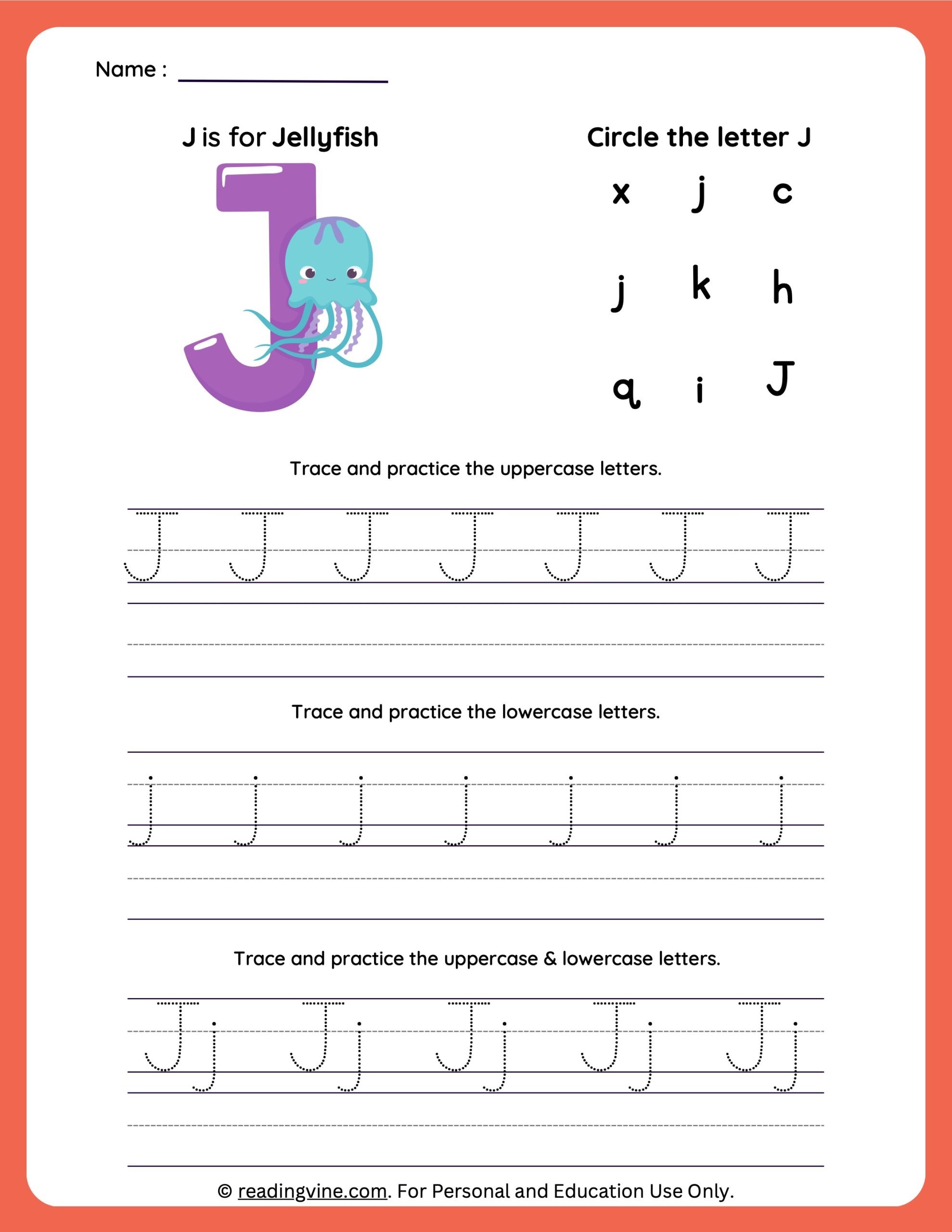 Tracing letter j worksheets for preschool