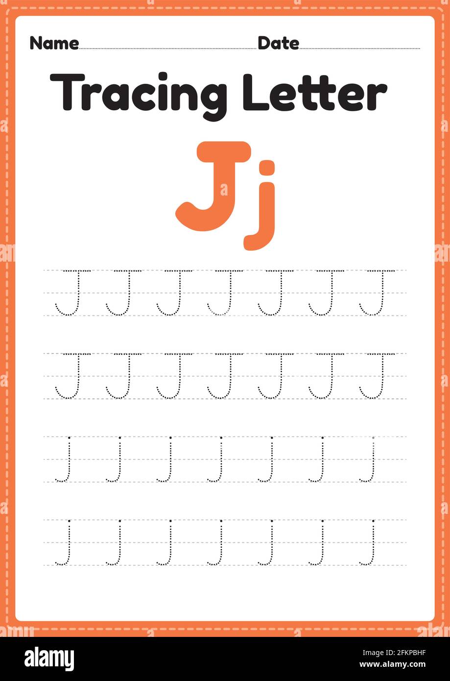 Tracing letter j alphabet worksheet for kindergarten and preschool kids for handwriting practice and educational activities in a printable page illust stock vector image art