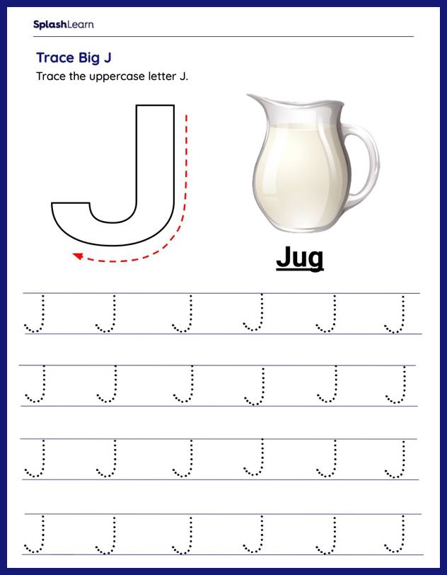 Letter tracing j worksheets for preschoolers online