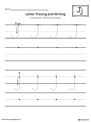 Letter j tracing and writing printable worksheet