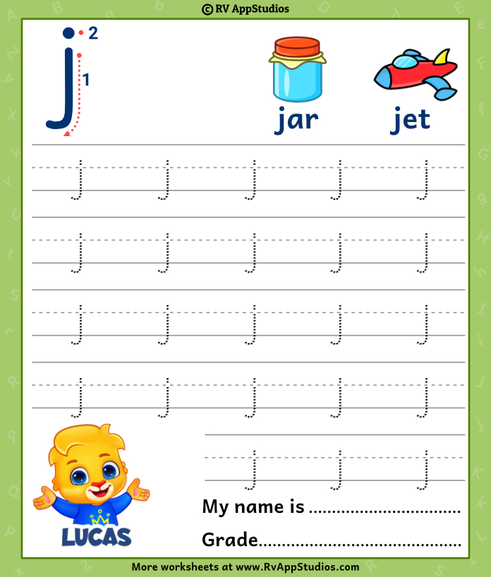 Lowercase letter j tracing worksheets trace small letter j worksheet