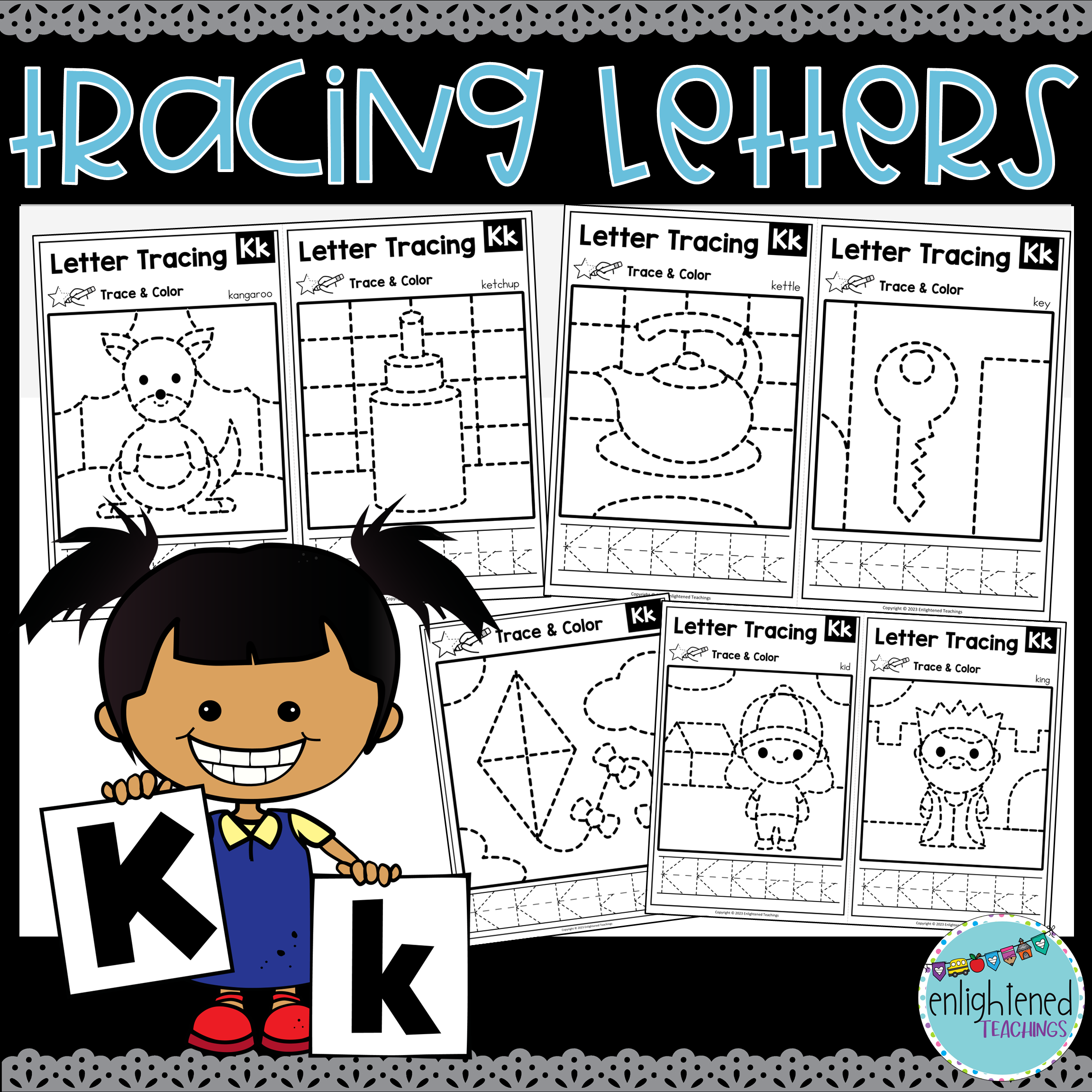 Letter k tracing worksheets letter tracing mats letter k trace color made by teachers