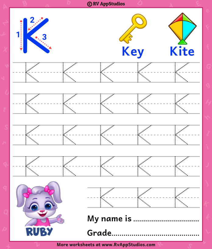 Capital letter k tracing worksheet trace uppercase letter k