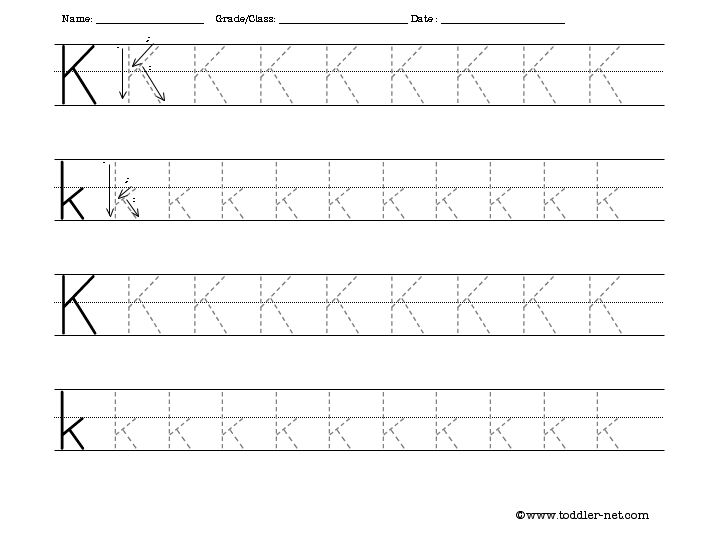 Free tracing letter k worksheet