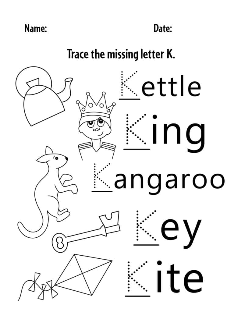 Free letter k worksheets for preschool â the hollydog blog