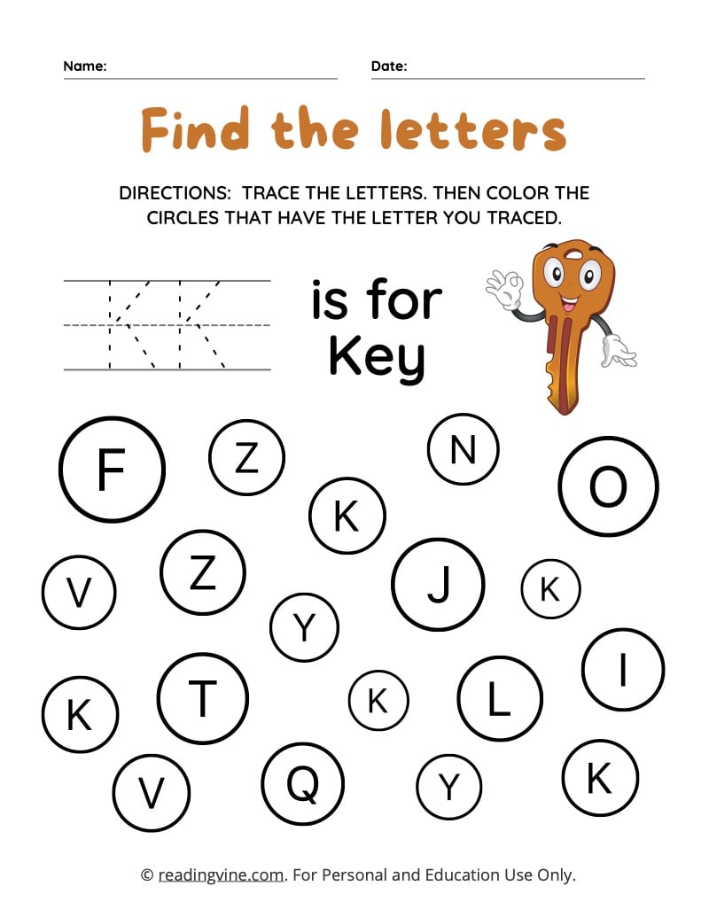 Find and color the uppercase letter k