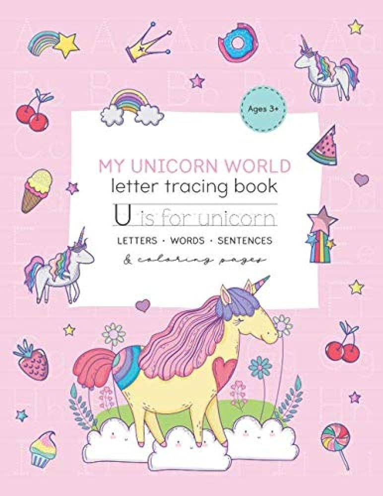 Unicorn letter tracing book handwriting practice workbook for pre