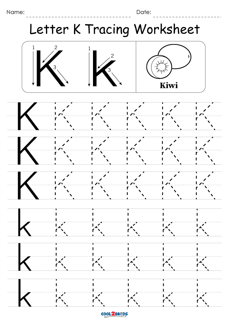 Free printable letter k tracing worksheets