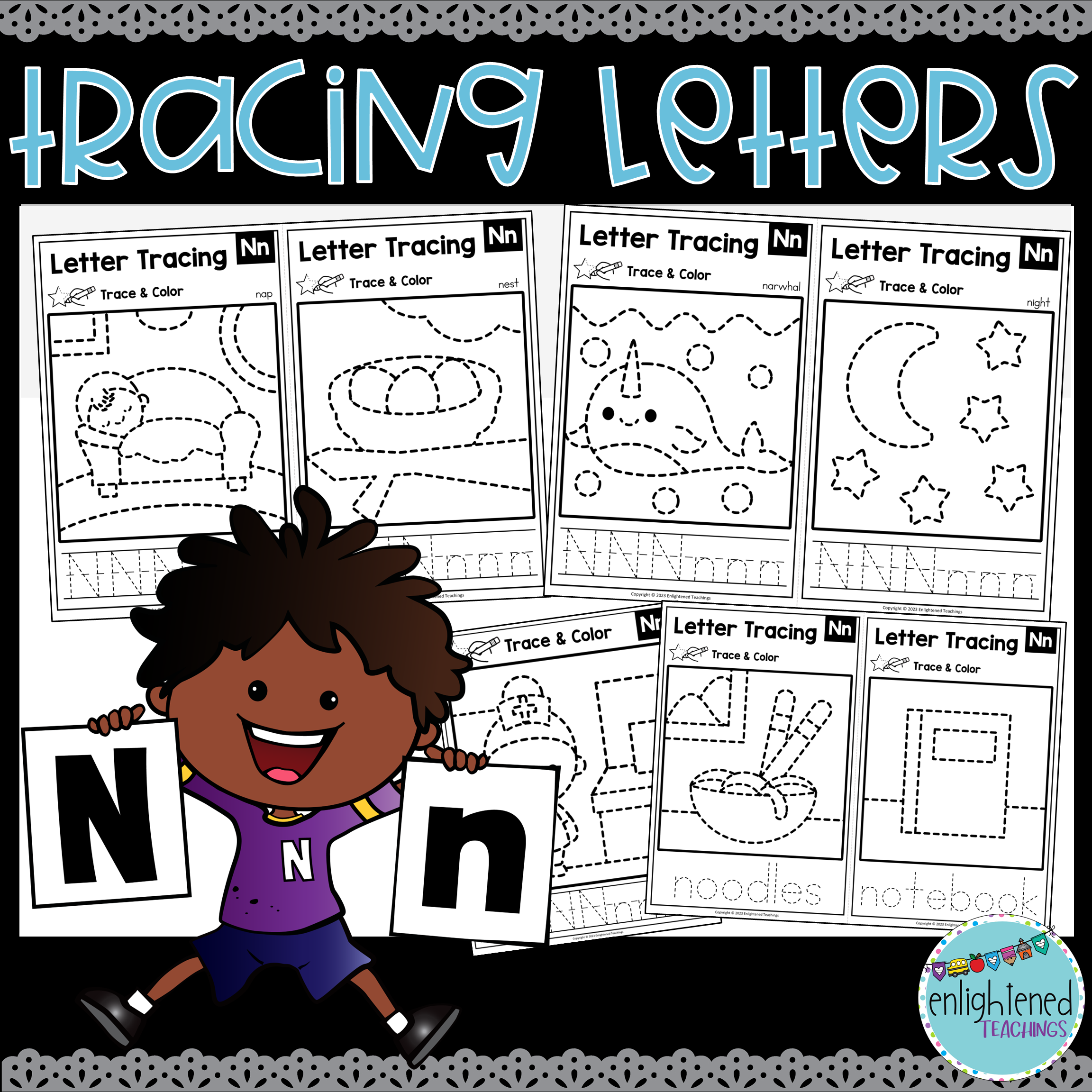 Letter n tracing worksheets letter tracing mats letter n trace color made by teachers