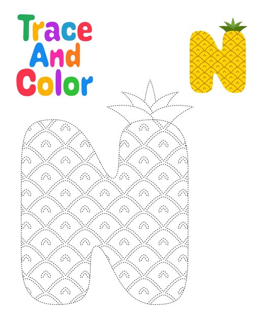 Premium vector alphabet n tracing worksheet for kids