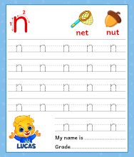 Lowercase letter n tracing worksheets