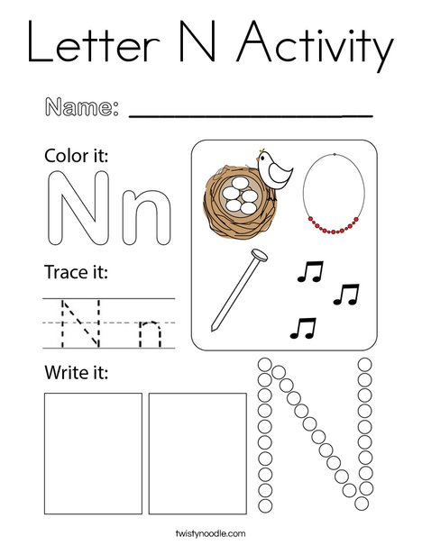 Letter n activity coloring page