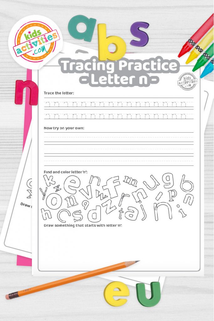 Free letter n practice worksheet trace it write it find it draw kids activities blog