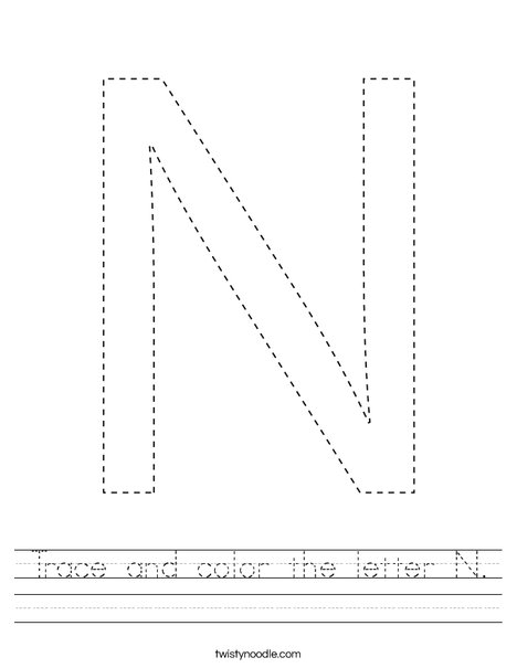 Trace and color the letter n worksheet