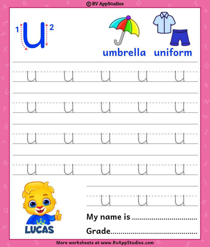 Lowercase letter u tracing worksheets trace small letter u worksheet