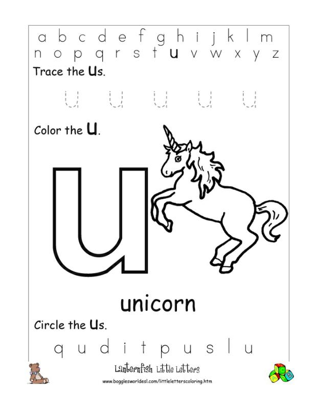 Letter u alphabet worksheets