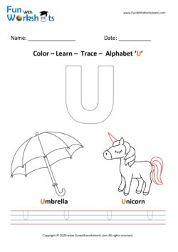 Capital letter u color learn and trace