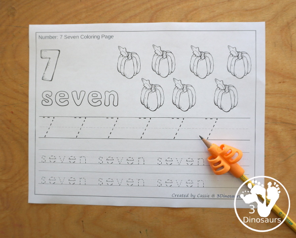 Free pumpkin number color tracing printable numbers to dinosaurs